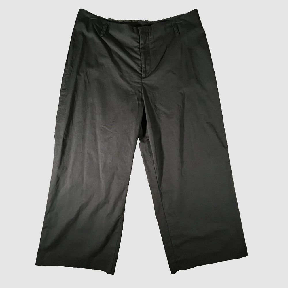Zara Wide Leg Pants Womens Size M Black Cropped Cotton Blend‎ Trousers Mid Rise